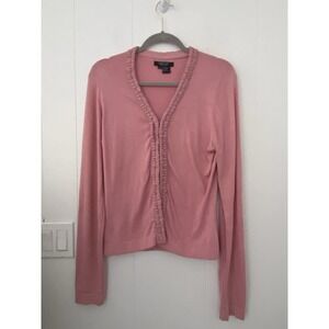 Karen Kane Lifestyle Pink Silk Blend Ruffle Trim Cardigan - Size Small